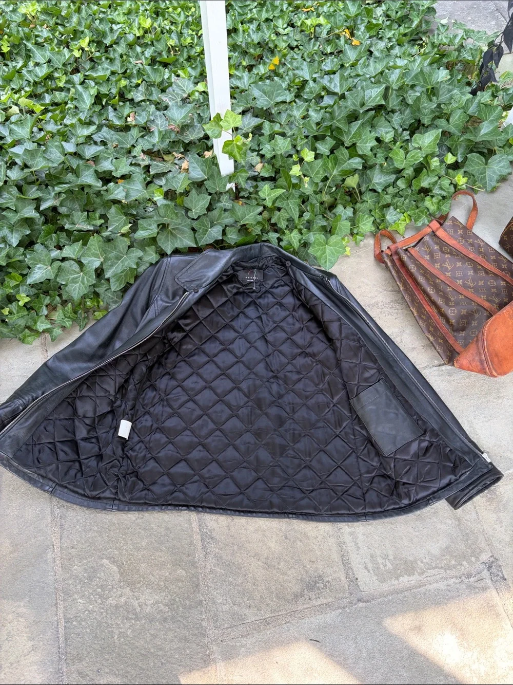 Bogner Black Leather Zip-Front Jacket With Louis Vuitton Trim Pockets